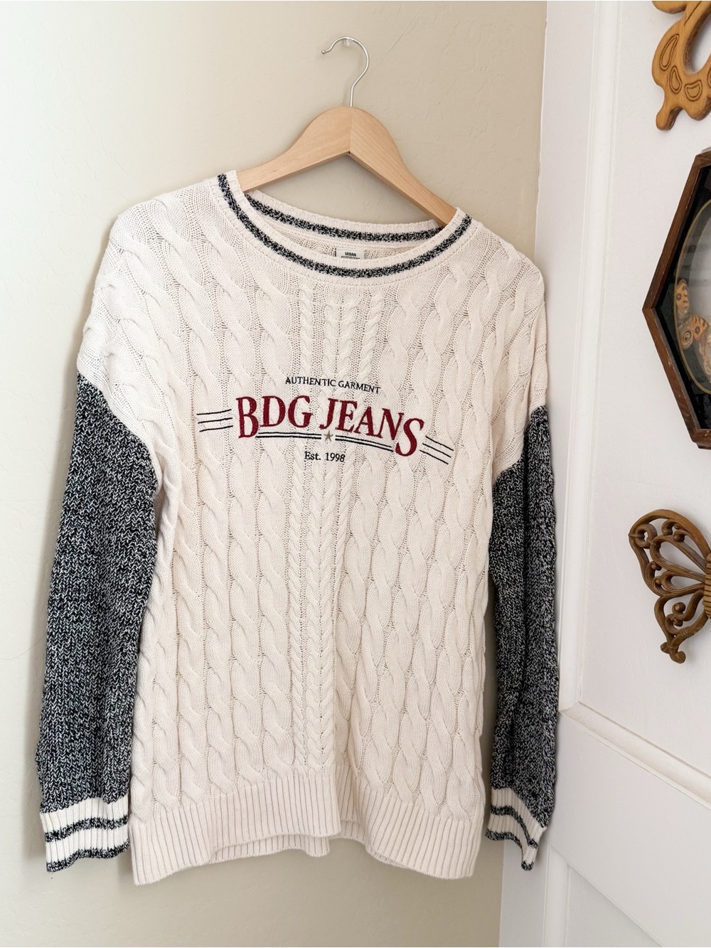 BDG Jeans Urban Outfitters Cable Knit Spliced Jumper Sweater